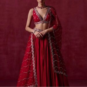 Elegant Red Embellished Women's Dress